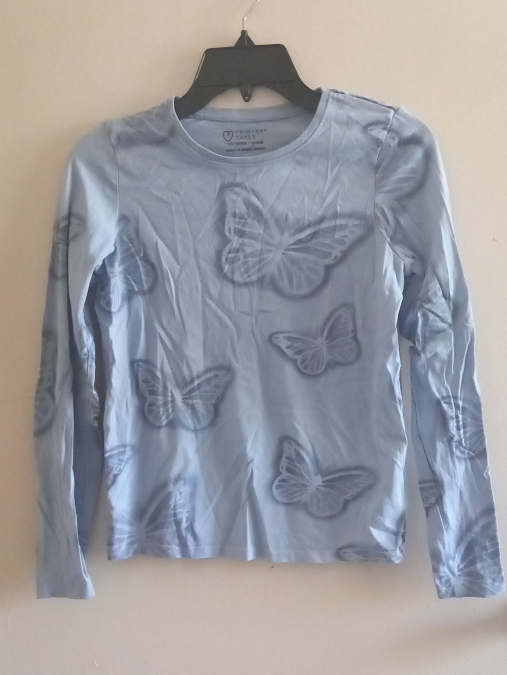 Primary Light Blue Long-Sleeve Tee with Butterfly Motif